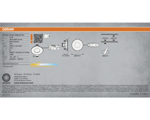 Produktinformationen und technische Zeichnungen von Osram LED-Spots