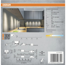 Osram Logo. LED-Einbaustrahler für den Innenbereich mit technischen Details und Abmessungen.