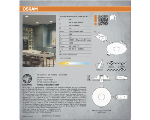 LEDVANCE LED Spot Acrylic Clean 6W 827 WT Produktdetails