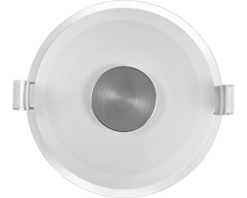 Weisse LED-Deckenleuchte mit silberfarbenem Mittelteil, Aufsicht