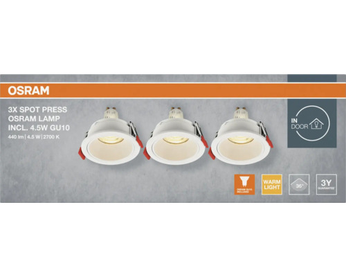 Osram 3er-Set Einbauspots mit 4,5 Watt GU10 Leuchtmittel