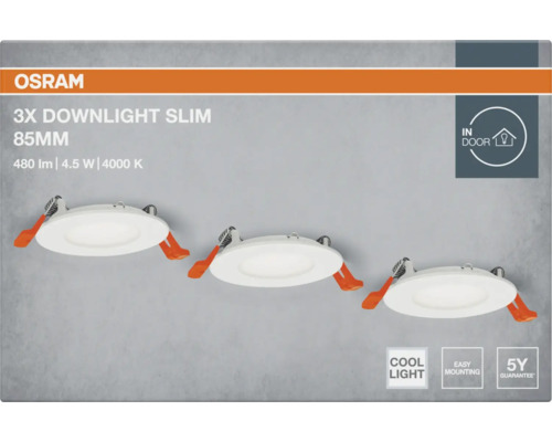 Logo Osram, pack de 3 downlights minces 85 mm pour intérieur avec garantie de cinq ans
