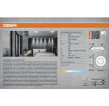 Logo Osram. Caractéristiques techniques du spot encastrable DL Slim 85 millimètres 4,5 watts 4000 kelvins.