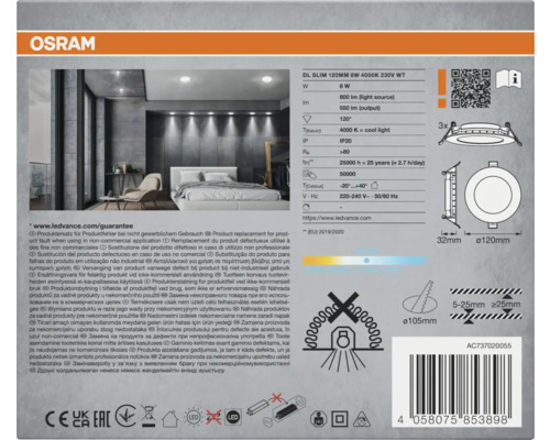 Osram Logo, Produktinformationen zu einer LED-Einbauleuchte
