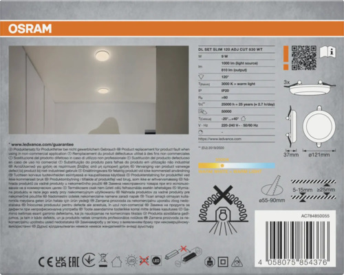 Osram Logo, Slim LED Einbaustrahler Set, 9 Watt, 1000 Lumen