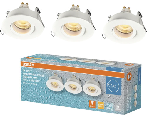 Osram Logo. Set mit drei Einbauspots für das Badezimmer, inklusive Leuchtmittel.