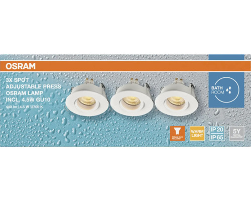 Osram 3er-Set Einbauspots mit justierbarer Fassung und GU10 Leuchtmittel