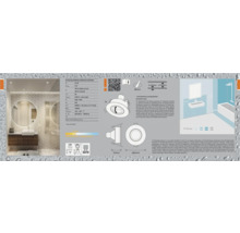 Produktverpackung LED Einbaustrahler mit Badbeispiel und technischen Informationen