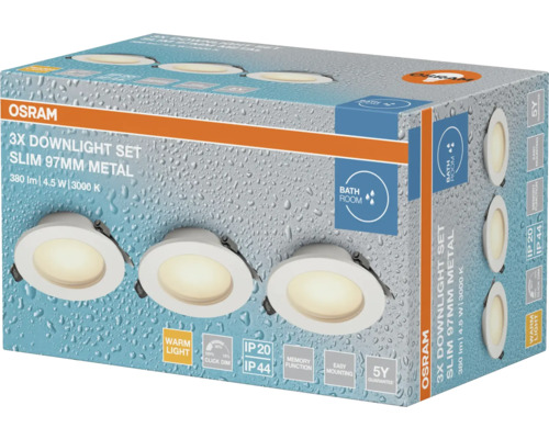 Osram Downlight Set 3er, Slim 97mm Metall, für Badezimmer