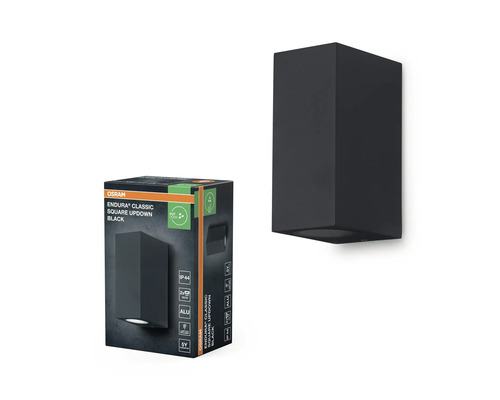 Osram Endura Classic Square Updown Applique d'extérieur noire avec emballage.