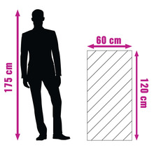 Illustration der Produktabmessungen: 120 cm Höhe, 60 cm Breite, neben einer 175 cm grossen Person.