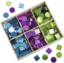 Sortierkasten mit Spiegelmosaiksteinen in Kreis- und Quadrat-Form