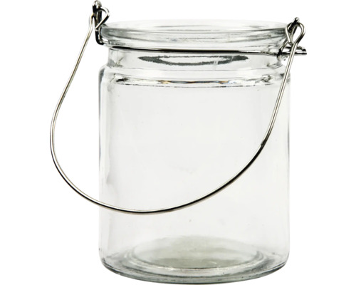 Klarglas Windlicht mit Metallhenkel