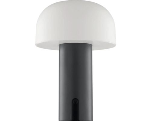 Tischleuchte mit rundem Lampenschirm und zylindrischem Fuss