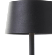 Detailaufnahme einer schwarzen Tischleuchte mit Lampenschirm