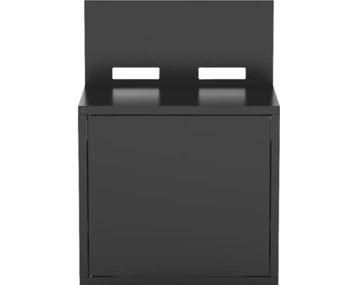 Schwarzer Metall-Unterschrank mit Tür und rechteckigen Aussparungen