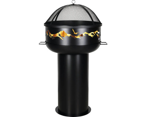 Feuerstelle mit Funkenschutzhaube und Bergmotiv