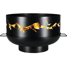 Feuerschale aus Metall mit Bergmotiv