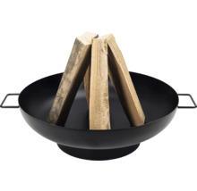 Feuerschale aus Metall mit Brennholz