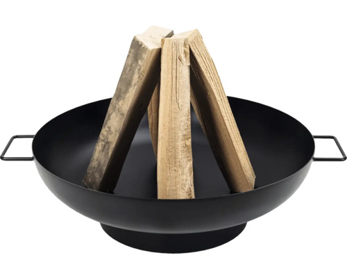 Feuerschale aus Metall mit Brennholz