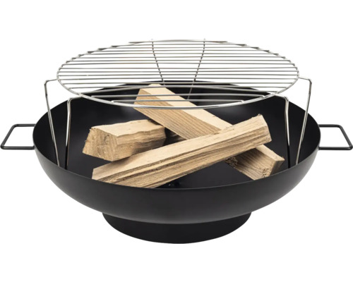 Feuerschale mit Grillrost und Brennholz