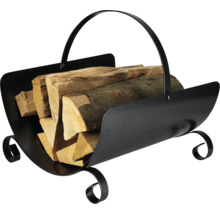 Brennholzkorb aus Metall mit Holzscheiten