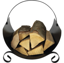 Brennholzkorb aus Metall mit Holzscheiten