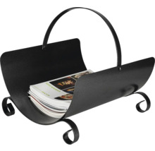 Schwarzer Kaminholzkorb aus Metall mit Tragegriff und Magazinen