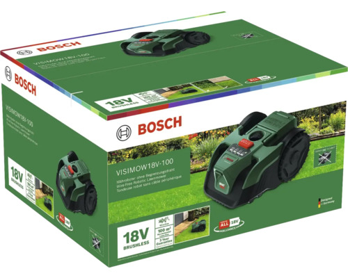 Emballage du robot tondeuse Bosch VISIMOW18V-100 sans fil périphérique