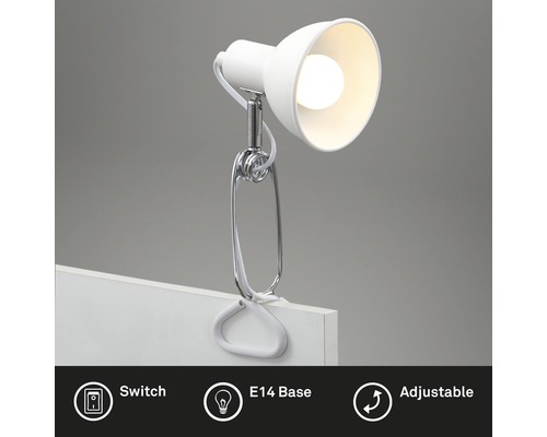 Lampe à pince blanche avec douille E14 et interrupteur