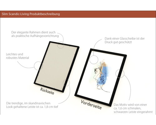 Produktbeschreibung Slim Scandic-Living mit Vorder- und Rückseite eines Bilderrahmens mit schwarzer Leiste