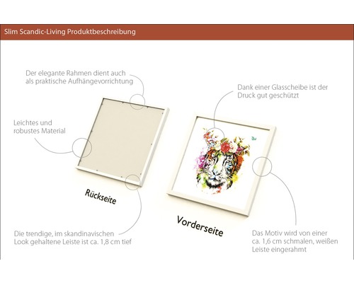 Produktbeschreibung: Vorder- und Rückseite eines gerahmten Bildes mit Tiermotiv