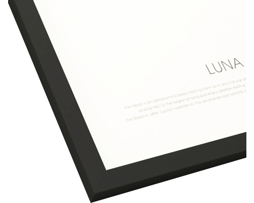 Gros plan d''une impression encadrée avec le texte Luna et des informations sur la lune.