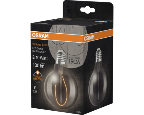 Osram Vintage 1906 Ampoule globe LED, 3,4 watts, verre fumé, E27