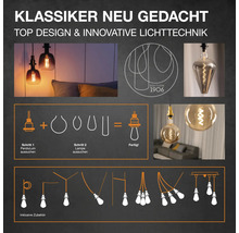 Produktbild mit verschiedenen Pendelleuchten Designs und Erläuterungen zur Kombination von Pendel und Lampe.