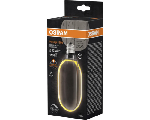 Osram Logo, Vintage 1906 LED Globe 110 4 Watt Smoke im Karton, dimmbar, E27