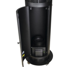 Radiateur de terrasse noir avec porte ouverte