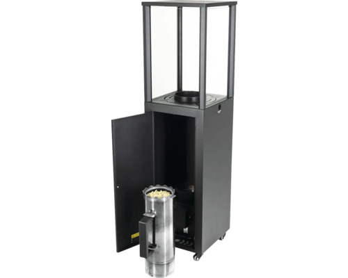 Chauffage de terrasse avec porte et réservoir à pellets