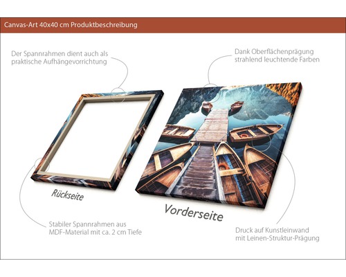 Canvas Kunstdruck 40x40 cm mit Bootsmotiv und MDF Rahmen
