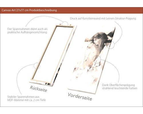 Leinwandbild 27x77 cm mit Leinwandstrukturprägung und MDF-Rahmen