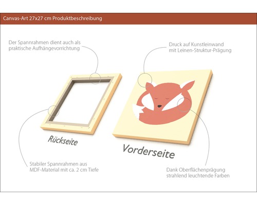 Leinwandbild 27x27 Zentimeter mit Fuchs-Motiv, Rückseite und Vorderseite