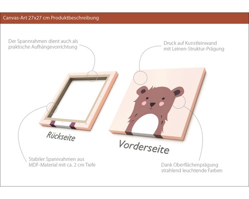 Canvasbild mit Bärenmotiv, 27x27 cm, MDF-Rahmen