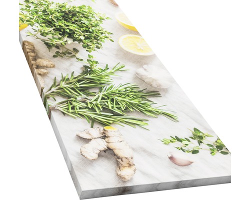 Dekorative Leinwand mit Kräutern, Ingwer, Knoblauch und Zitrone