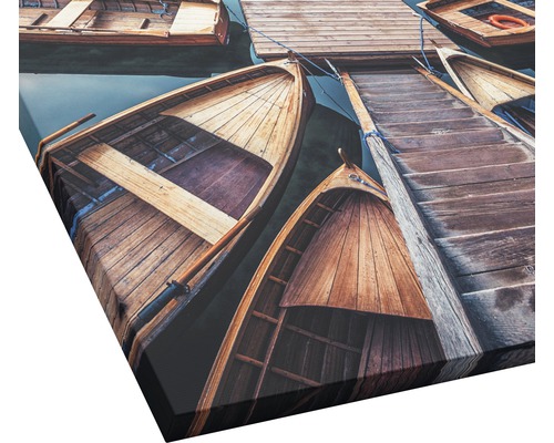 Tableau sur toile avec des bateaux en bois sur un quai
