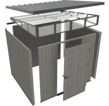 Explosionsdarstellung eines Gartenhauses mit Türen, Wänden und Dach