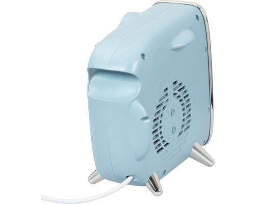 Rückansicht eines elektrischen Heizlüfters mit Füßen