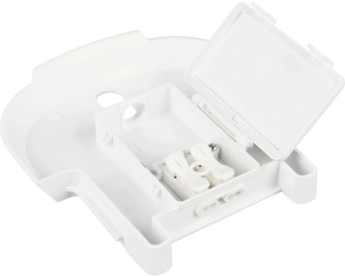 Boîte de dérivation apparente pour pièce humide avec couvercle ouvert et bornes