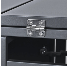 Vue détaillée d'une charnière sur une table de rangement