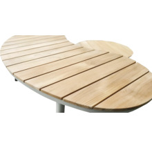 Detailansicht einer Gartentischplatte aus Holzlatten