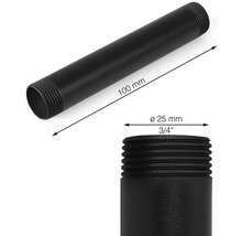 Schwarzes Rohr mit einem Durchmesser von 25 mm und einer Länge von 100 mm